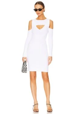 Visc Nylon Cold Shoulder Dress Bleach White