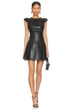Alice + Olivia Riss Pleated Mini Dress Black
