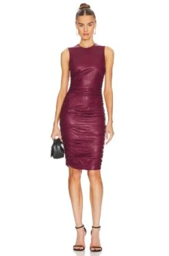 LEDER-MIDIKLEID JAMILLA Aubergine