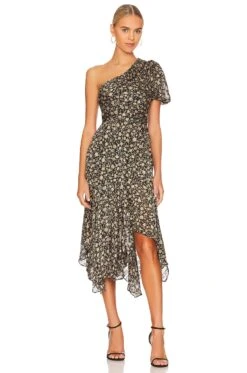 Santorini Midi Dress Black & Taupe Multi