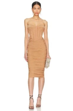 Bardot Lithium Mesh Midi Dress Nude