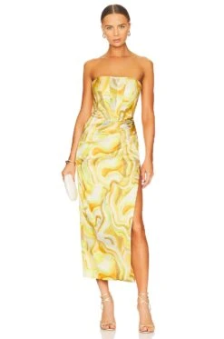 Bardot Tiani Midi Dress Yellow Swirl