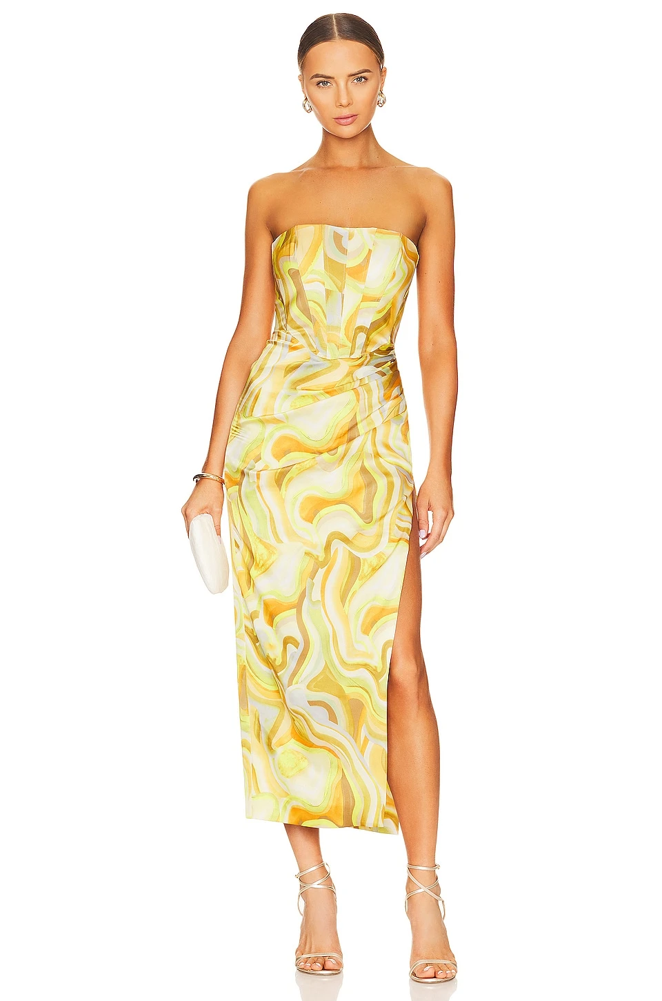 Bardot Tiani Midi Dress Yellow Swirl