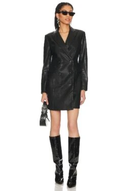BCBGMAXAZRIA Leather Blazer Dress Black