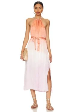 Smocked Waist Halter Midi Dress Orchid Sunset Dye