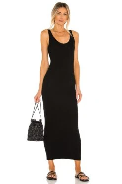 Silk Rib Ankle Length Tank Dress Black