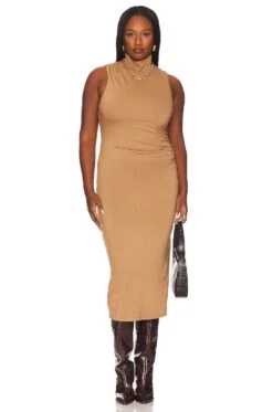 GOOD AMERICAN Sleeveless Turtleneck Midi Pecan001