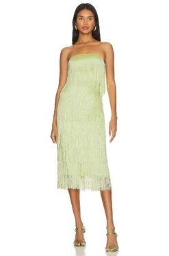 X Revolve Marquise Fringe Midi Dress Honeydew