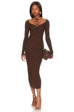 X REVOLVE Bayan O Ring Halter Midi Dress Dark Brown