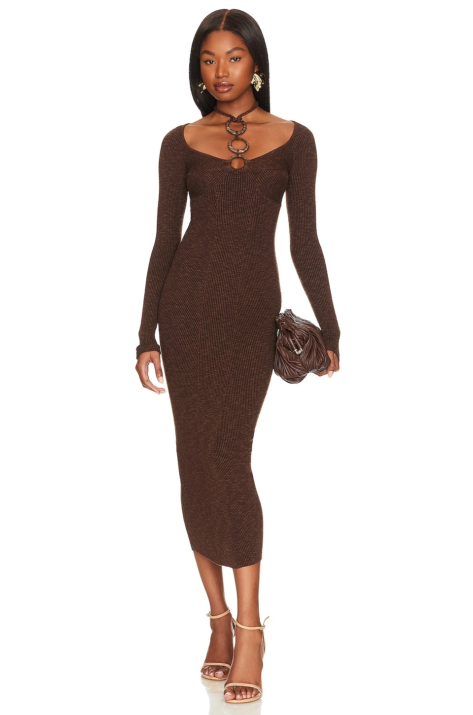 X REVOLVE Bayan O Ring Halter Midi Dress Dark Brown