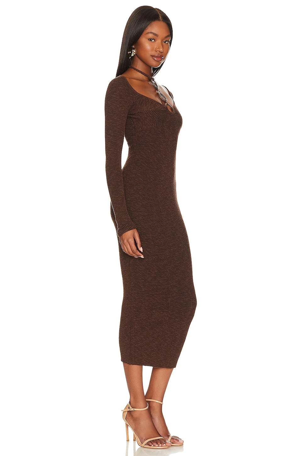 X REVOLVE Bayan O Ring Halter Midi Dress Dark Brown - Image 2