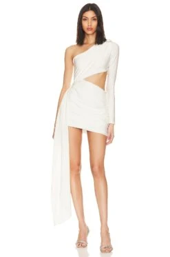 X Revolve One Shoulder Sash Mini Dress Arctic Ivory