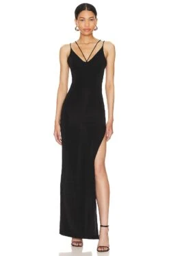 V- Neck Strap Maxi Dress Shiny Black
