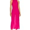 Sheer Turtleneck Slip Dress Fuchsia Pink