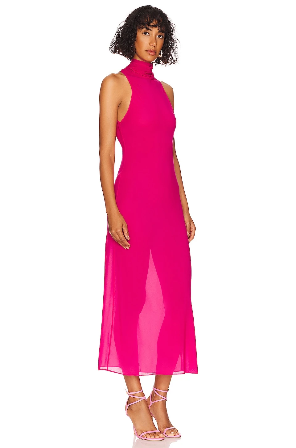 Sheer Turtleneck Slip Dress Fuchsia Pink - Image 2