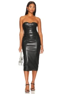 Faux Leather Spencer Midi Dress Black