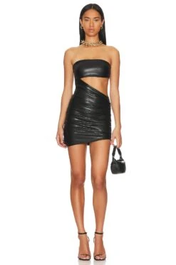 Farrah Faux Leather Mini Dress Black