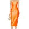 MILLY Opal Satin Strapless Dress Neon Orange