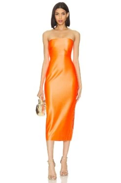 MILLY Opal Satin Strapless Dress Neon Orange