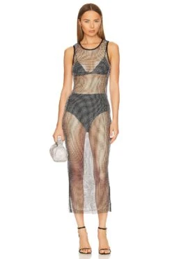 Adana Diamante Mesh Dress Silver &Black