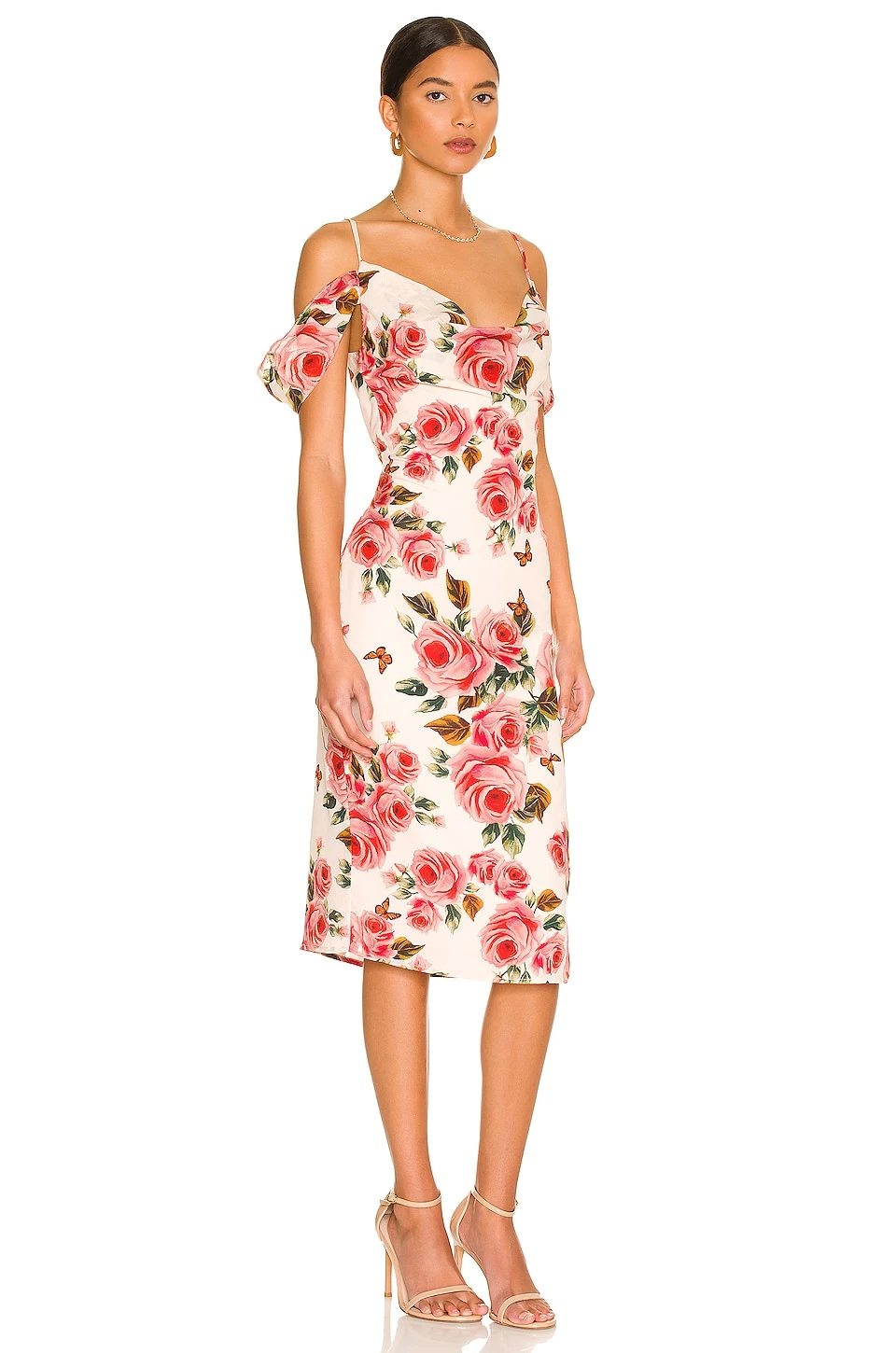 Tasha Drape Midi Dress Blush Floral - Image 2