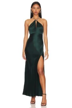 Ambra Halter Neck Gown With Necklace Forest