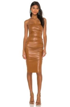 Posse X REVOLVE Faux Leather Midi Dress Brown