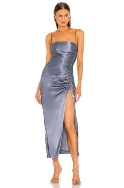 Shona Joy Lily Bias Ruched Midi Dress Blue Smoke