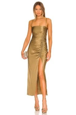 Shona Joy Thalia Bias Ruched Midi Dress Cumin