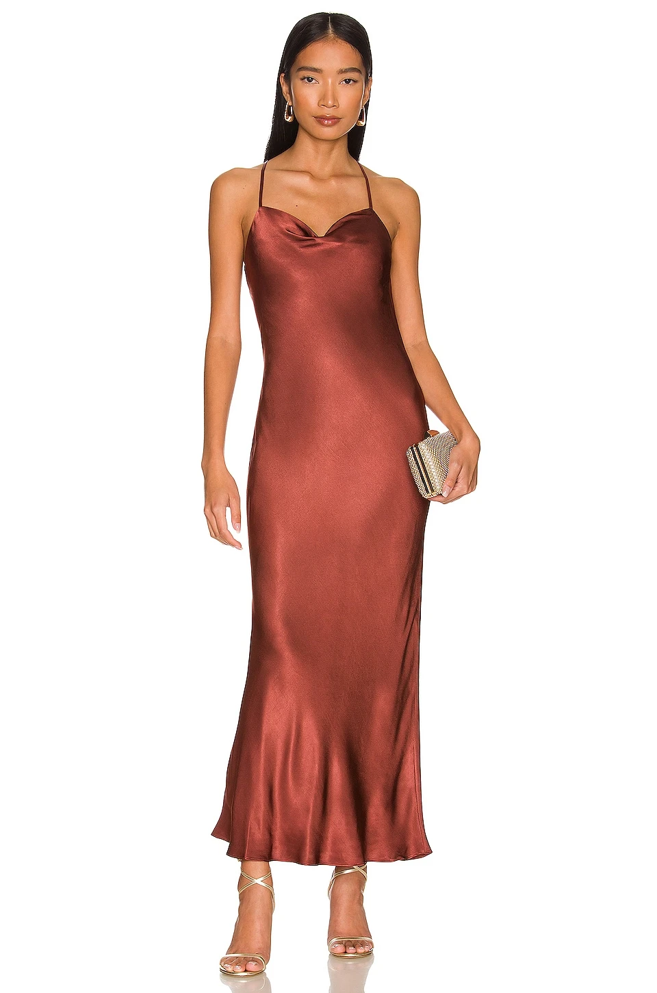 Shona Joy Thalia Cowl Back Bias Midi Dress Sangria - Image 2