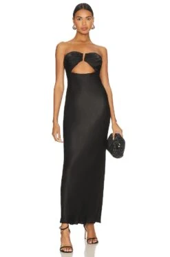 Shona Joy Camille Strapless Cut Out Midi Dress Black