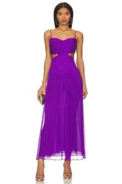 Shona Joy Malina Ruched Cut Out Midi Dress Purple Pale
