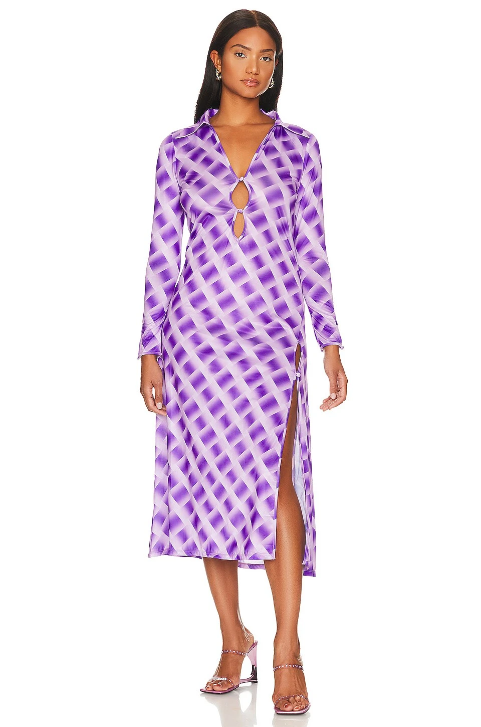 Song Of Style Nevaeh Midi Dress Gianni Check Purple - Image 2