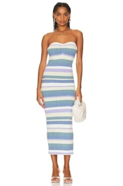 Song Of Style Selima Striped Tube Dress Blue & Cream Multi