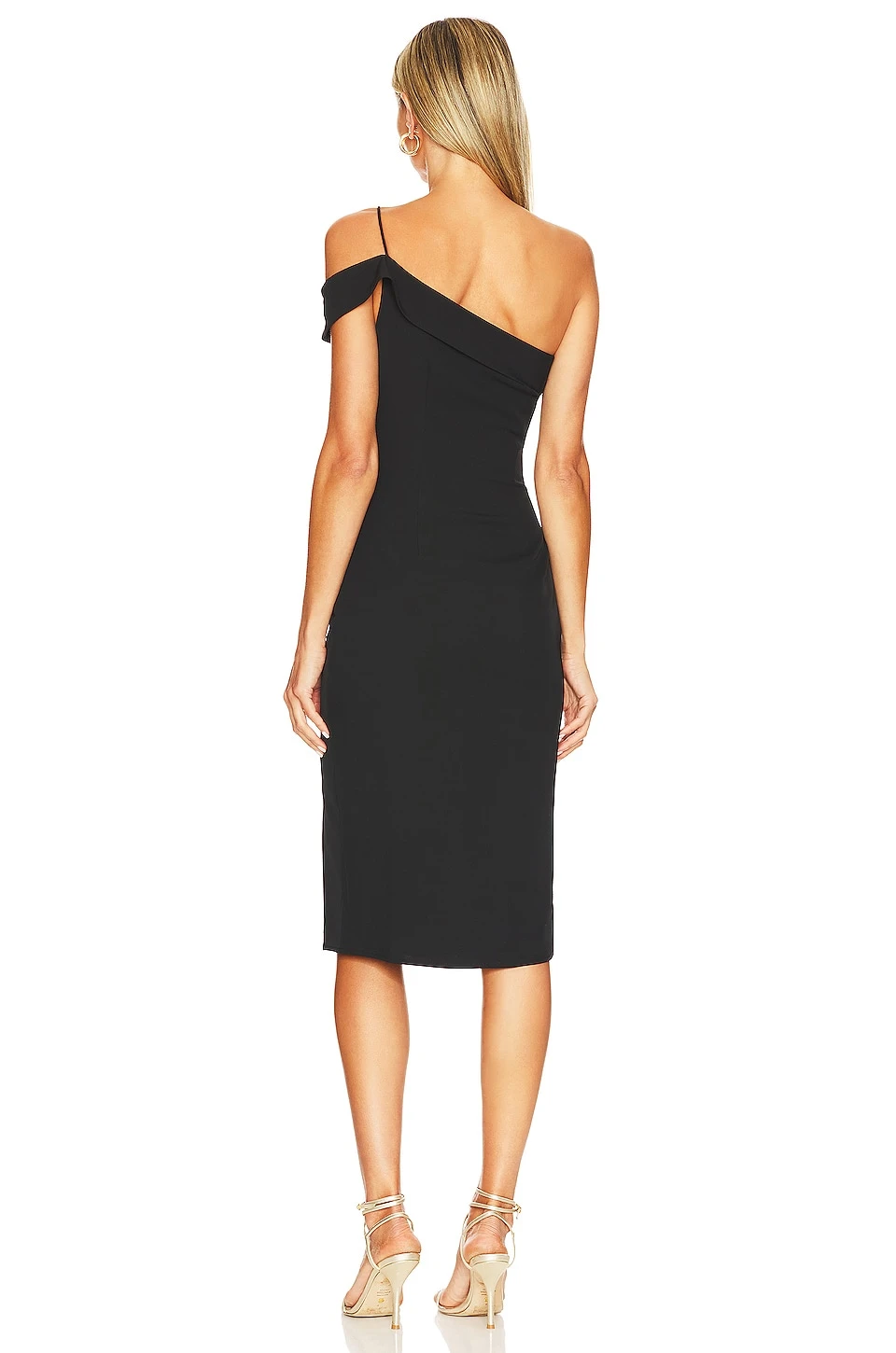 Jillian Asymmetric Midi Dress Black - Image 4