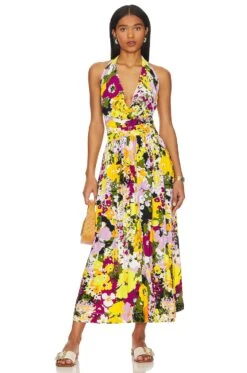Cowl Neck Midi Dress Flower Riot