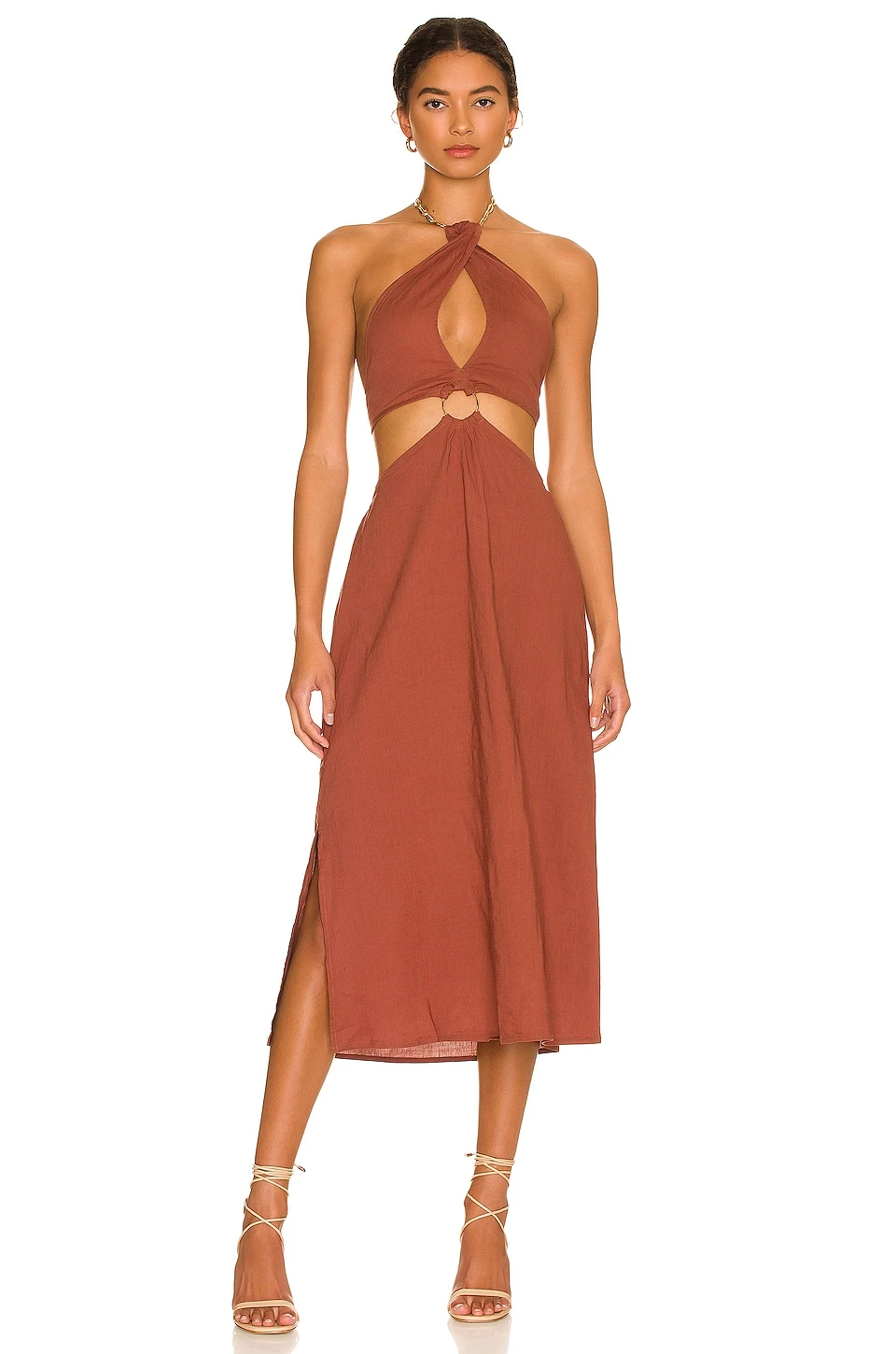 Shell Chain Halter Midi Dress Off White - Image 5