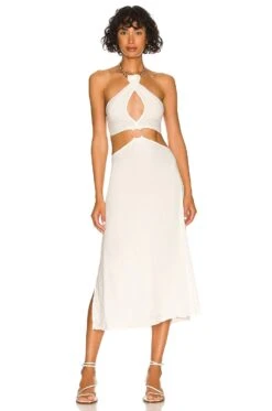 Shell Chain Halter Midi Dress Off White