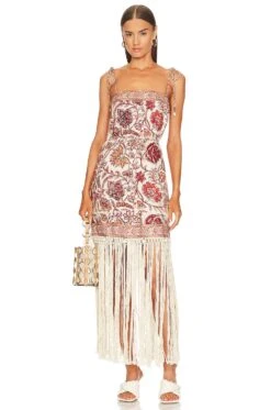 Zimmermann Vitali Fringe Midi Dress Sepia Floral